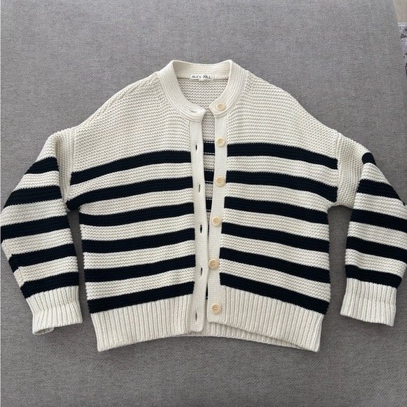 Alex Mill Striped Black and Cream Women's Sweater - Picture 3 of 7